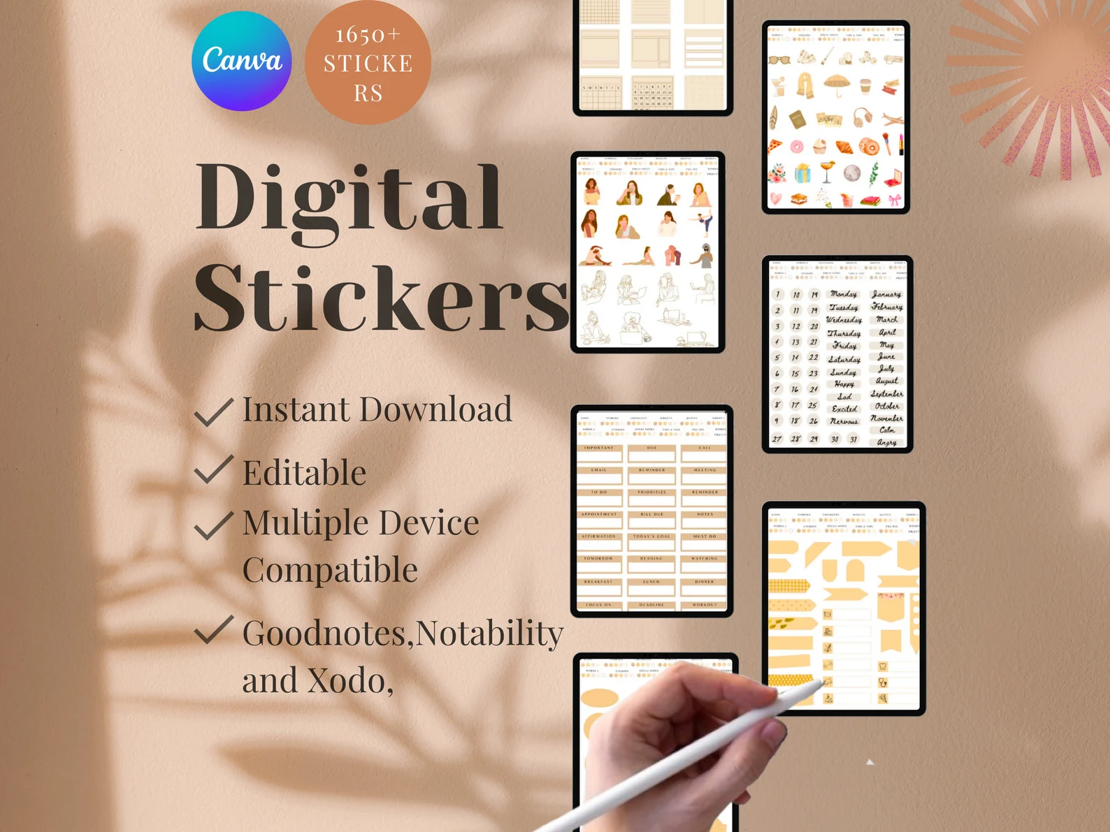 PLR Digital Stickers, Commercial Use, Canva Editable, PLR Icons, That Girl Aesthetic