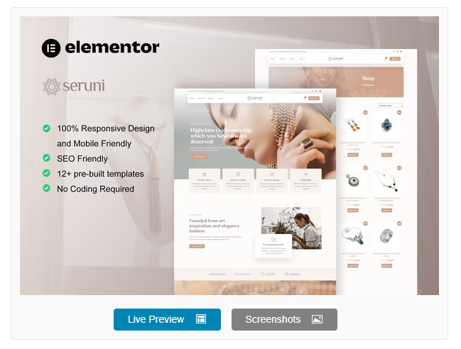 Seruni - Jewelry Store WooCommerce Elementor Pro Template Kit download