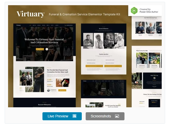 Virtuary - Funeral & Cremation Services Elementor Template Kit download