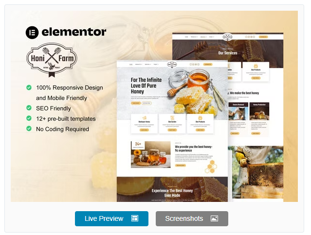 HoniFarm - Honey Bee Farm Elementor Template Kit download