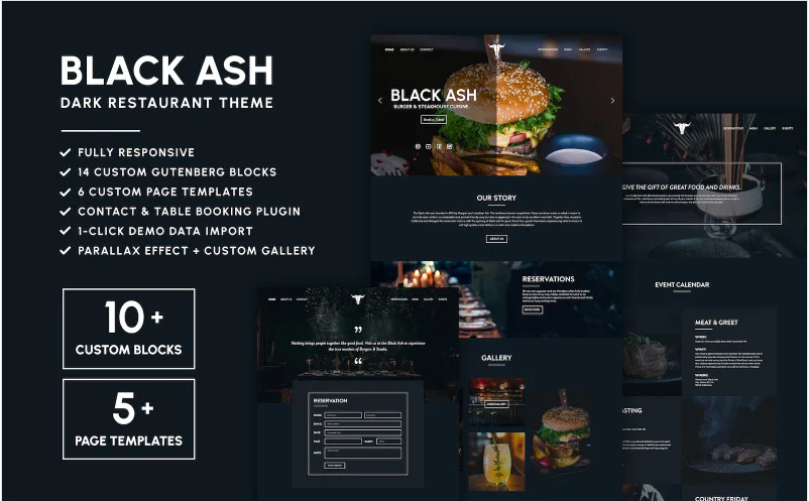 Black Ash - Dark Restaurant WordPress Theme download