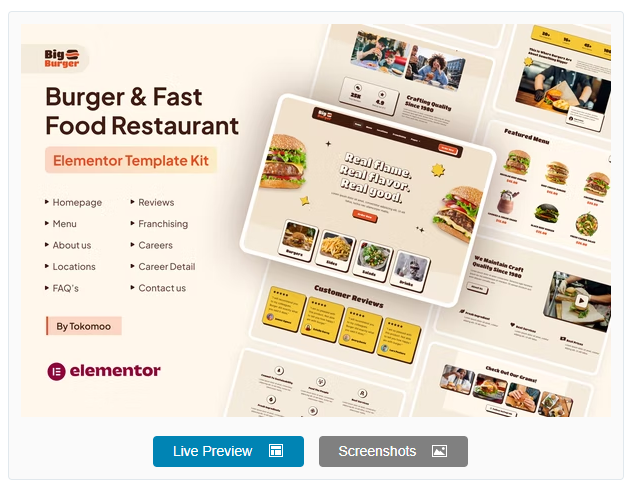 BigBurger - Burger & Fast Food Restaurant Elementor Template Kit download