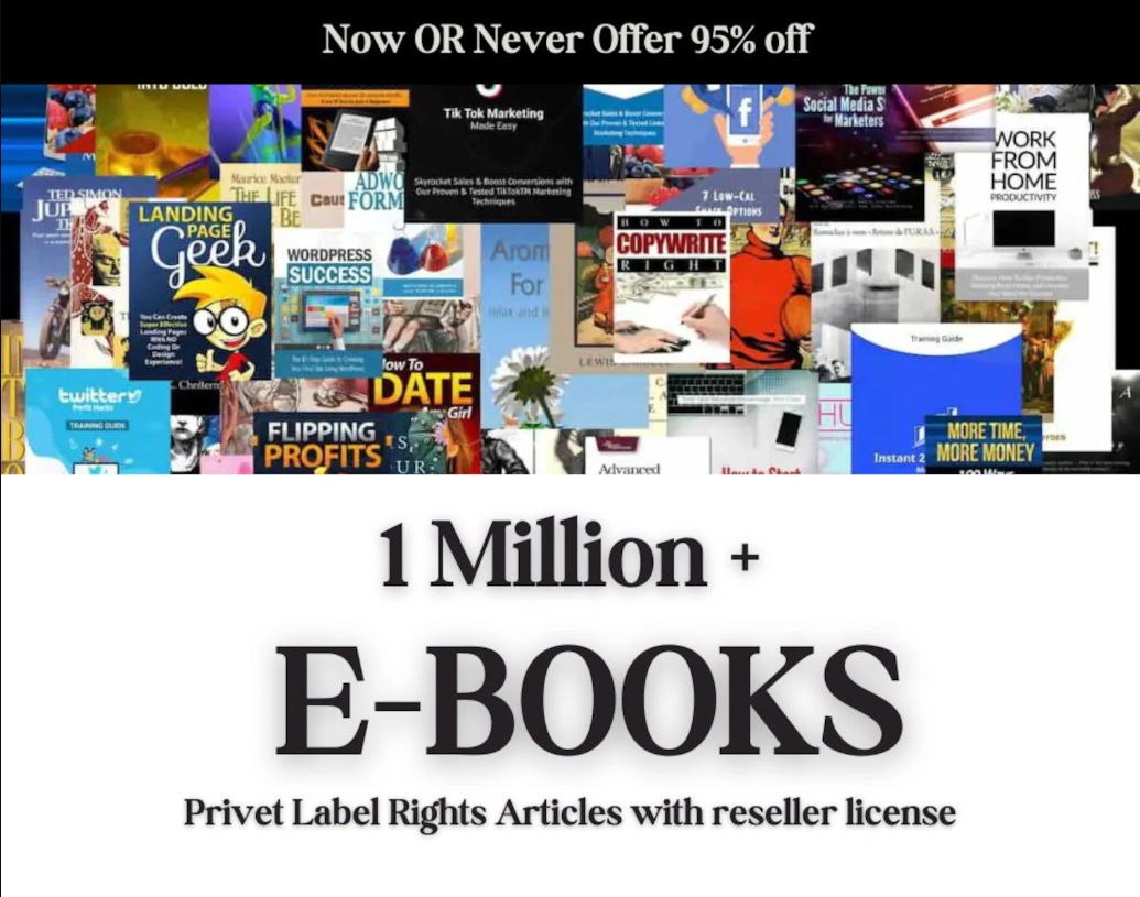 1 Million+ Ebooks + 1 Million PLR Articles Bonus with reseller rights | 1M Ebooks bundle