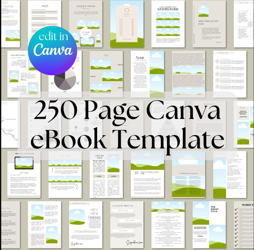 Canva eBook Template, Course WorkBook Template, How to Create e-Book, 250 page book Template