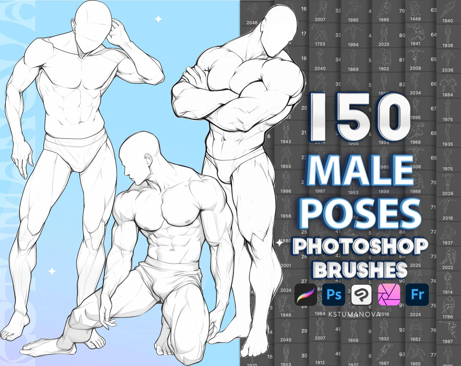 Photoshop Male Body Poses Brushes.