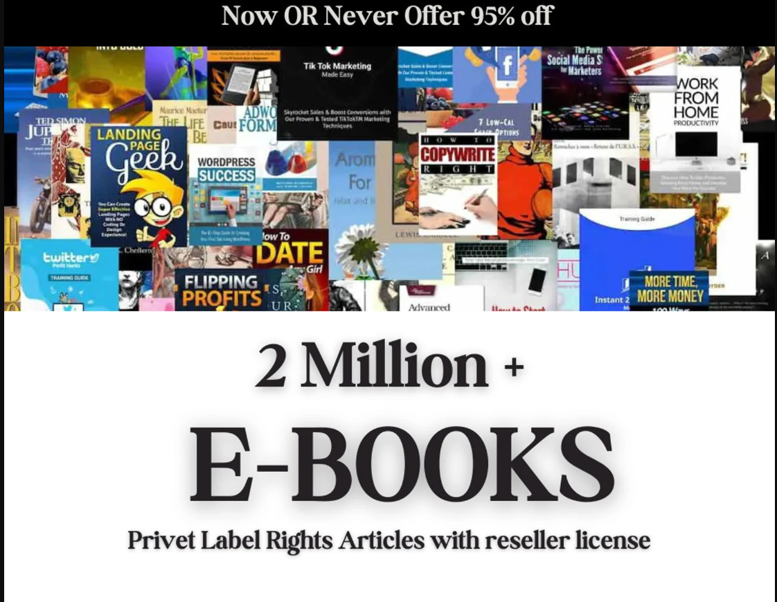 2 Million+ Ebooks + 2 Million PLR Articles Bonus with reseller rights | 2M Ebooks bundle