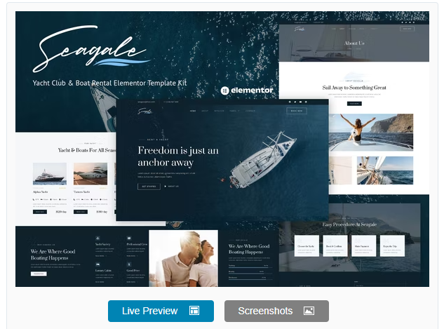 Seagale - Yacht Club & Boat Rental Elementor Template Kit download