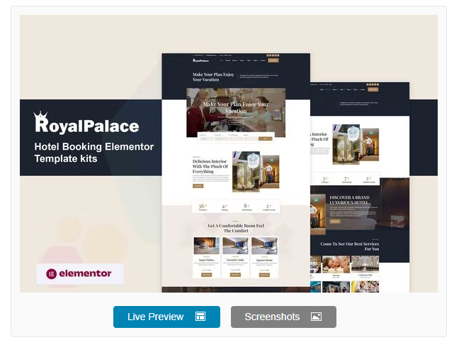 Royalpalace - Hotel Booking Elementor Pro Template Kit download