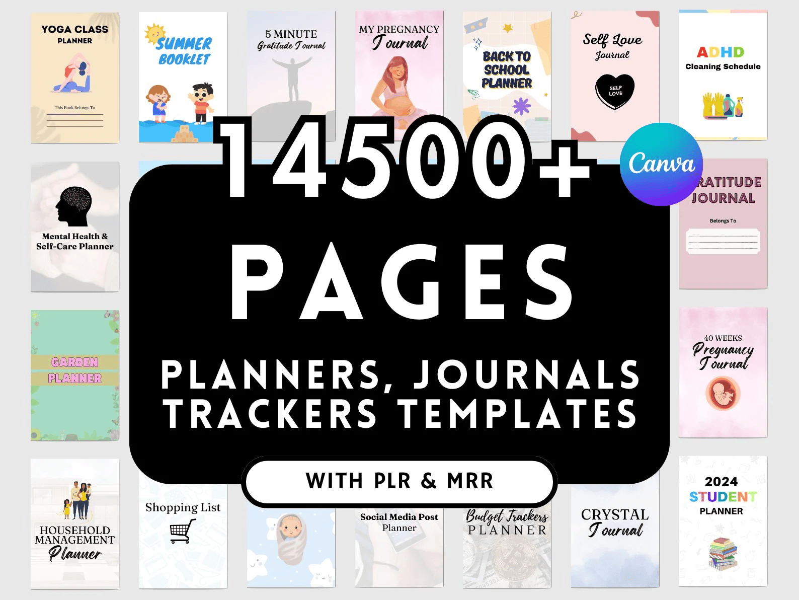 14500+ Pages PLR Canva Template Bundle, 200 Canva Templates, Planners