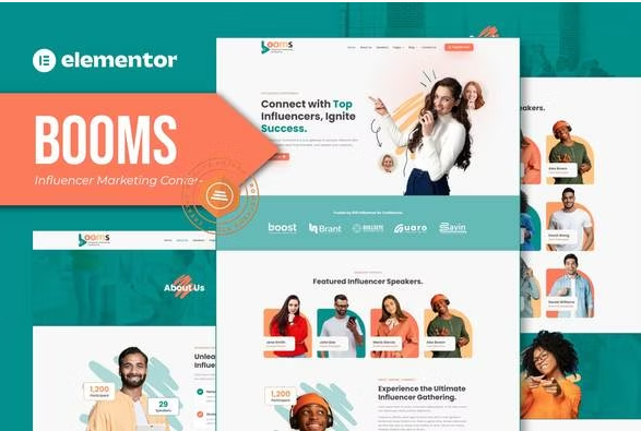 Booms - Influencer Marketing Conference Elementor Template Kit download