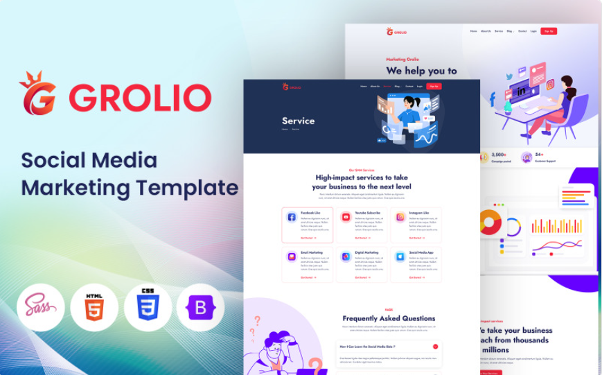 Grolio - Social Media Marketing SMM Template Website Template download