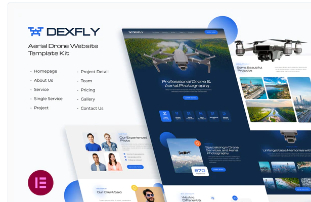 Dexfly | Drone & Aerial Photography Elementor Template Kit download